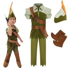 Lkbilswei Peter Pan Costume, For Boys, Cosplay, Costume, With Hat, Boot Cover, Top, Pants, Belt, Peter Pan Clothes, Halloween, Children's Costume, For Boys, School Festivals, Unisex, Stage Costume