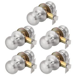 GOBEKOR 5 Pack Brushed Nickel Passage Door Knobs Indoor for Hall and Closet Door Knobs Satin Nickel Interior Keyless Door Knobs Reversible for Left and Right Sided Doors