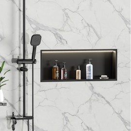 Neodrain Shower Niche, 30"X12" Matte Black Wall Niche, Stainless Steel Wall Niche with Non-dimmable Led Light, NO Tile Needed Recessed Niche for Bathroom Over Mount Installation