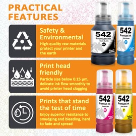 LiTuhorse T542 542 Cyan Ink Refill Bottles Replacement for Epson ET-5150 ET-5170 ET-5180 ET-5800 ET-5850 ET-5880 ET-16600 ET-16650 ST-C5000 ST-C5500 ST-C8000 ST-C8090 (Cyan, 2-Pack, Pigment)