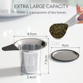 INNAWERK FineBru Tea Infuser for Loose Tea with Lid, Extra Fine Mesh 304 Stainless Steel Strainer with Heat Proof Handle, Tea Leaf Filter for Brewing & Steeping Leaves in Cups & Mugs (Pack of 1)