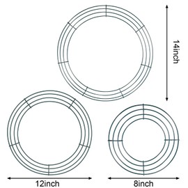 3 Pack Wire Wreath Rings Wire Wreath Frame for Christmas Decoration, Dark Green (8 Inch, 12 Inch and 14 Inch)