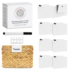 Labels for Storage Bins | Metal Storage Bin Labels (2.5” x 3.5”) - Set of 8 Basket Clip On Labels for Storage Bins w/Non-Slip Grip Pads & Dry Erase Marker - Removable Bin Labels for Storage Bins