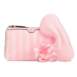 Victoria's Secret Bling Heritage Stripe Case + Scrunchie + Sleep Mask Tavel Set
