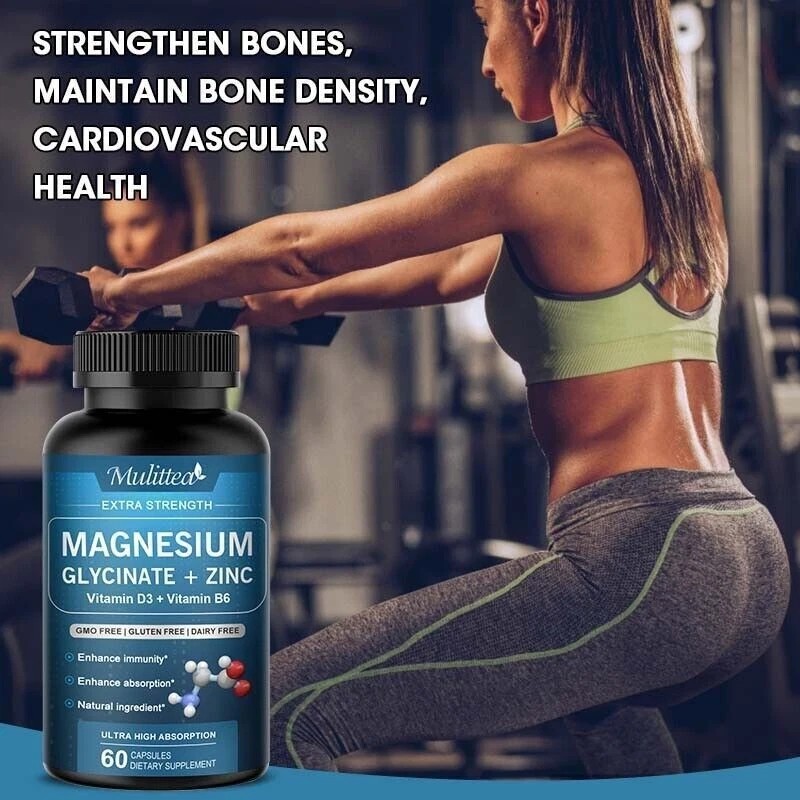 Mulittea 3PACK Magnesium Glycinate Capsules 500mg with Vitamin D3 Vitamin