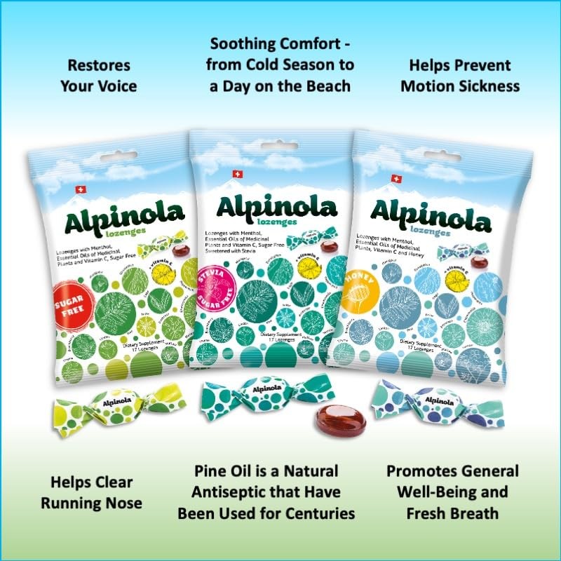 Alpinola Lozenges with Menthol, Essential Oils & VIT C, Sugar