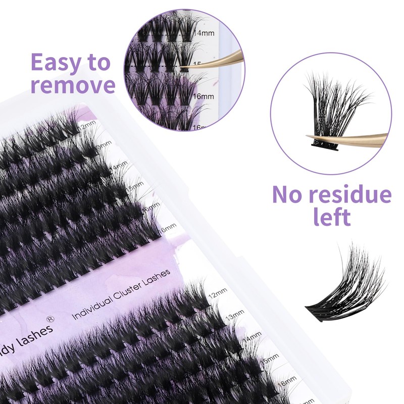 Individual Eyelashes 3D 60+80D 12-16mm D Curl Mixed Natural Cluster