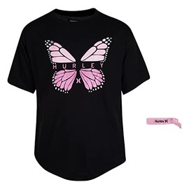 Hurley Girls' Boxy Graphic T-Shirt, Black/Butterfly, XL