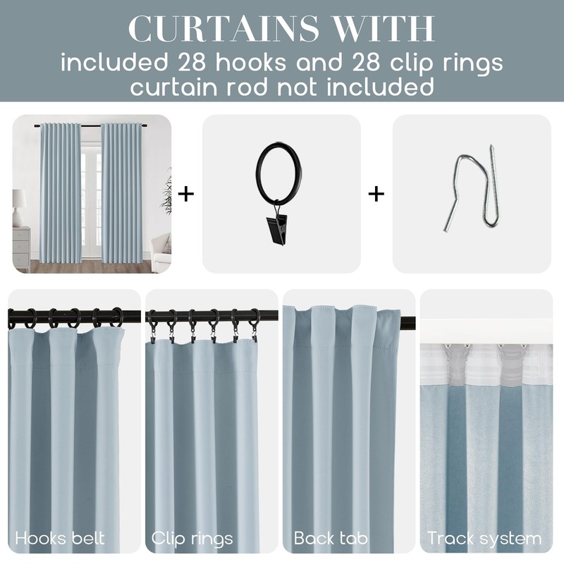 SHINELAND Light Blue Room Darkening 108 Inch Long Ceiling Curtain