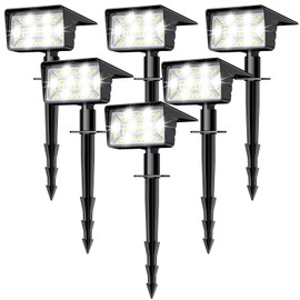 LAMKEEP Solar Spot Lights Outdoor with 60 LED & Auto On/Off, 6 Pack Solar Lights Outdoor Waterproof IP68 with 3 Lighting Modes, 2-in-1 Solars Landscape Light for Outside, Garden, Yard(Cool White)