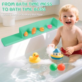 Aqqwxyq Bathtub Splash Guard, Silicone Tub Splash Guard with Hand Support, Tub Play Shelf with Suction Cups, Extra Play Area for Kids' Bath, Bathroom Accessories, No Mess in Bath Time (Green)