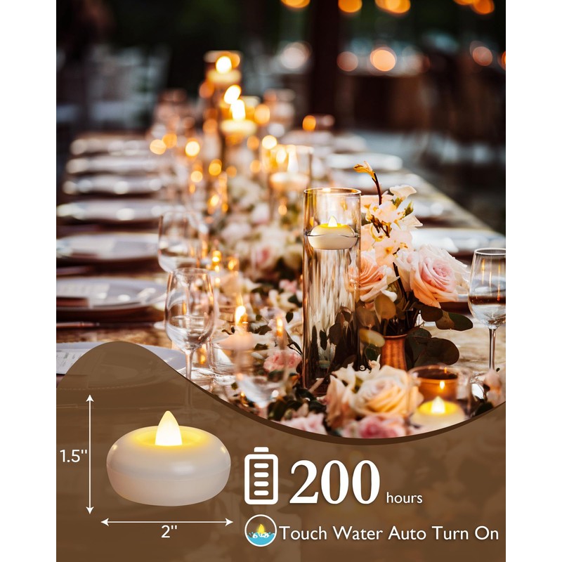 Homemory 2” Flameless Led Floating Candles, 200 Hour Plastic Battery