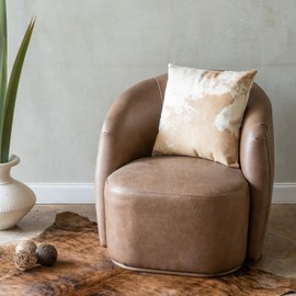 Khara Home Premium 100% Genuine Cowhide Throw Pillow Cover 16”x16” - Leather Cushion for Home Decor, Cozy, Soft One-Sided Decorative Pillow Case Made in Argentina (Light Brown)