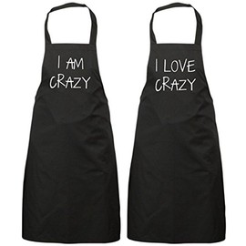 60 Second Makeover Limited Couples I Am Crazy I Love Crazy Black Apron Set Novelty Gift Wedding Anniversary Husband Wife House Warming Kitchen Pres