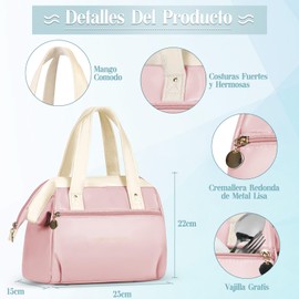 KTMOUW Bolsa de Almuerzo Cuero PU,Loncheras Termica para Mujeres y Hombres,Piel,Lunchera para Hielera,Bolsa de Mano Impermeable,Gran Capacidad,Almuerzo,La Oficina,Camping,Hombres,Mujeres,Rosa