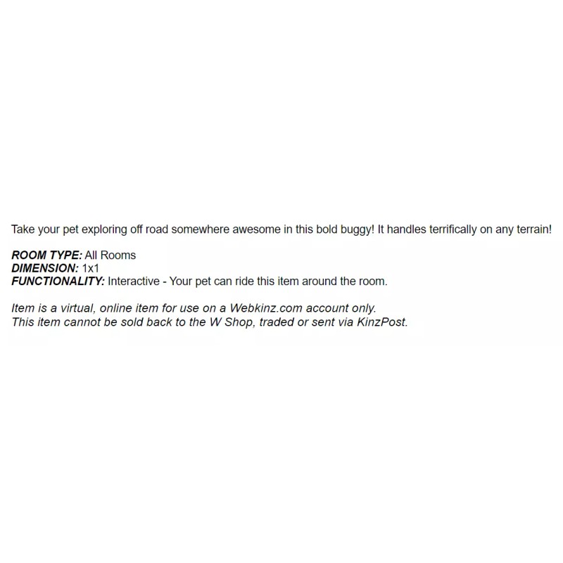 Webkinz Classic Off Road Buggy -virtual item- *Code Only*