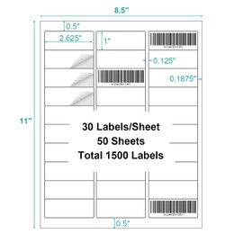 1" X 2-5/8" Address Labels 1500 Labels Sticker Paper for Laser/Ink Jet Printer,30 UP Mailing Labels White Blank Shipping Labels,30 Labels per Sheet (50 Sheets)