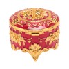 Vintage Metal Jewelry Box Round Exquisite Hand Carved Gold Flower