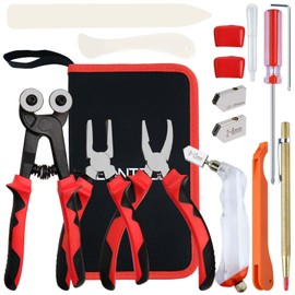 LEONTOOL 15 PCS Glass Cutting Tool Kit, 7.5" Wheeled Glass Tile Nipper 6" Glass Running Pliers with Curved Jaws 6" Breaking Grozer Plier Oil Feed Glass Cutter for Stained Glass, Tiles, Mosaic Cutting