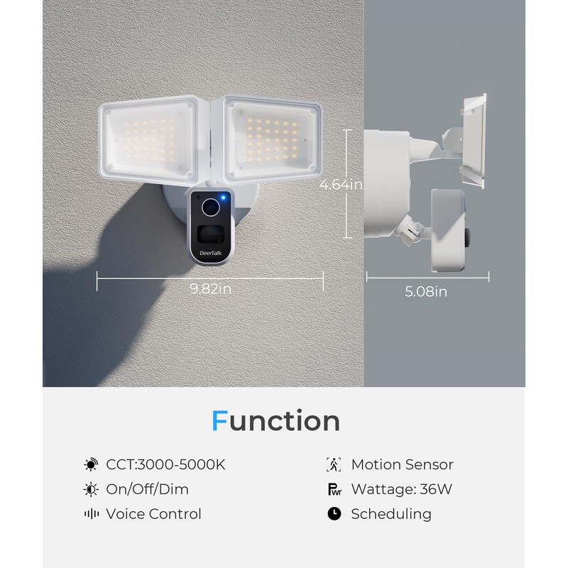DeerTalk Security Floodlight Camera Outdoor Wired Motion Lights 2-Way Audio
