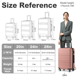 Kono 24 Inch Luggage Suitcase Lightweight with Spinner Wheels TSA Lock Hardside Medium Checked Luggage Durable Rolling Suitcase Nude/Rose Gold