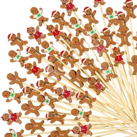 200 Pcs Christmas Cocktail Picks 4.7 Inch Assorted Fruits Bamboo Toothpicks Gingerbread Man Appetizer Picks Decorative Toothpicks Christmas Food Picks Christmas Skewers for Xmas Decorations