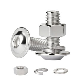 QANCEN 10 Pcs Flanged Button Head Socket Cap Screws M6x25mm, Nuts and Bolts Set Stainless Steel Pan Head Screws with Flat & Lock Washers Assortment Kit