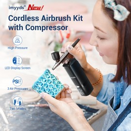imyyds Airbrush Kit with Compressor, 32 PSI Cordless Air Brush Kit with Air Compressor, LED Display Single-action Airbrush Compressor,Pressure Adjustable Portable Airbrush Kit for Nails,Painting,Model