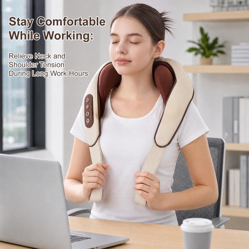 Cordless Neck Massager with Heat, 8D Shiatsu Shoulder Pain Relief