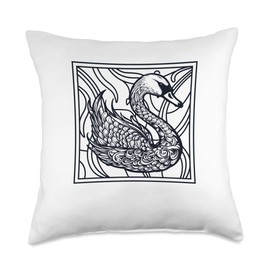 Ironic Swan Outdoor Willife Animals Puristic Illustration Swan Wildlife Animal Birds Throw Pillow, 18x18, Multicolor