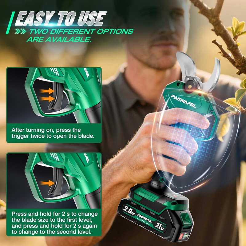 Electric Pruning Shears, 1.6 inch (41mm) Cutting Diameter Cordless Electric