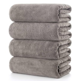 Lumimi Towels 4 Pack Soft Microfiber Bath Towel Set Salon Gym Yoga Travel Very Absorbent Light Quick Dry and Durable, 55" L x 27" W, 4 Piece Elegant Grey Brown