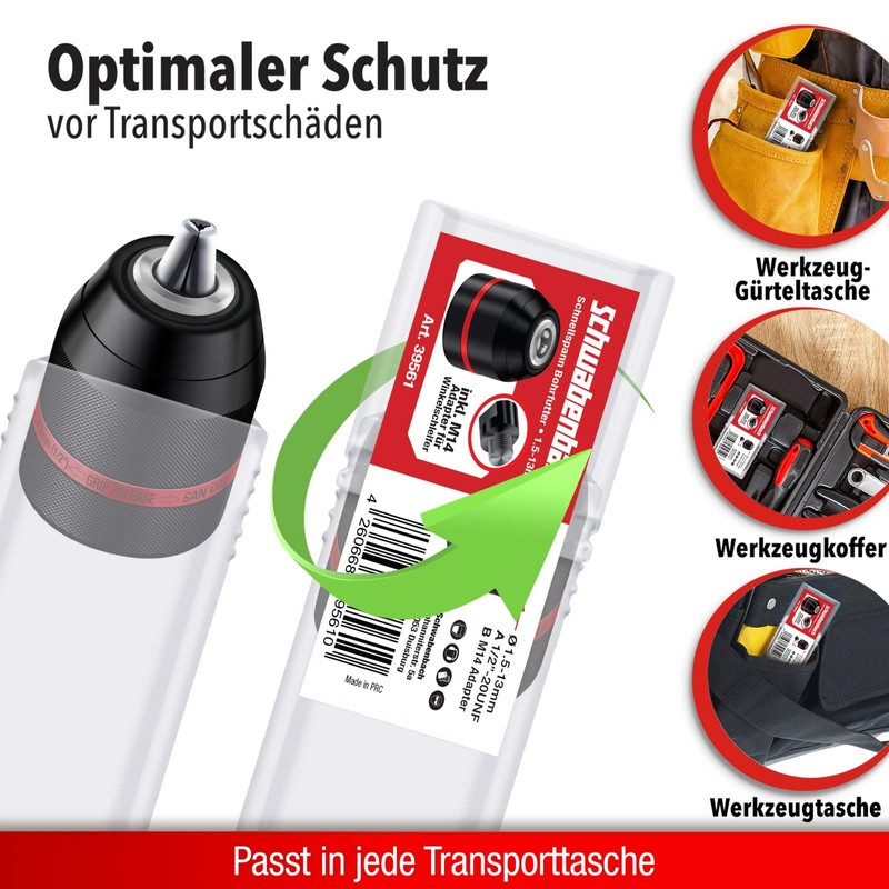SCHWABENBACH ® 1.5-13 mm Keyless Chuck 1/2-20UNF with M14 Adapter
