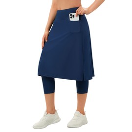 beroy Women Skirt with Capri Leggings Modest Athletic Tennis Golf Skorts High Waist Tummy Control with Pockets Navy M