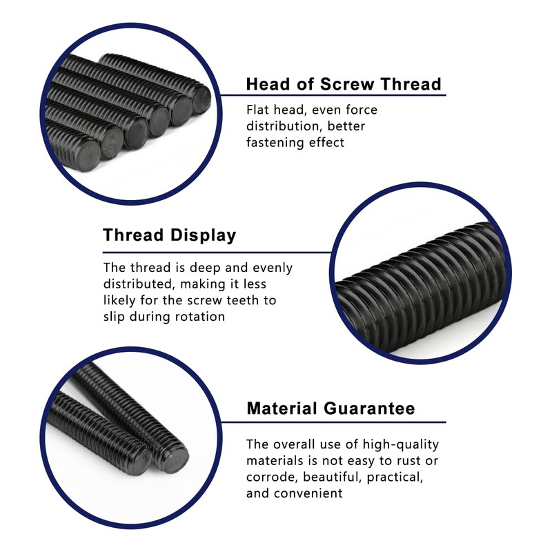 Drenky Pack of 10 Threaded Screws Black M6 x 80