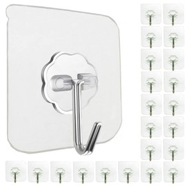 Jwxstore 24 Pack Heavy Duty Self Adhesive Hooks - 33lb Max, Transparent, Waterproof, Sticky Wall Hooks for Keys, Bathroom, Shower, Outdoor, Kitchen, Door, Home Improvement, Utility