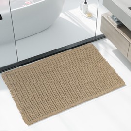 AIBIIN 18"x30" Brown Waffle Bath Mat Super Absorbent Non Slip Bathroom Rug Machine Washable Rubber Backed Bath Mats for Living Room Bathroom Doormat