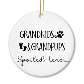 fZSZSD Grandkids and Grandpups Spoiled Here Ornament, Dog Grandparents Gifts Ceramic Ornament Keepsake, Funny Grandparents Gifts from Grandkids Hanging Ornaments for Christmas Tree Decoration