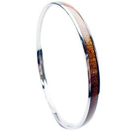 Aloha Passion 316L Stainless Steel Natural Hawaii Koa Wood Inlay Hawaiian Curved Top Bangle Bracelet (Width: 6mm, 8mm, 10mm, 12mm) (Size: 7.5", 8", 8.5") (8.5, 6mm)