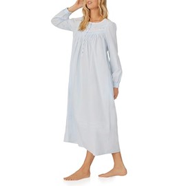 Eileen West Queen Anne's Lace Cotton Heirloom Dream Long Sleeve Nightgown with Pockets, Lace Trimmed Cuffs, 50-Inch Length, Light Blue, X-Small