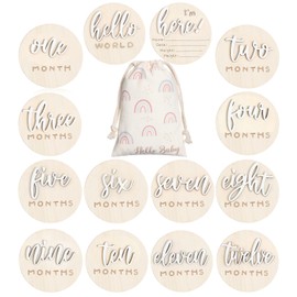 Burbell 3D Baby Monthly Milestone Cards Sign 7 Pack Double Sided Wooden Circles Discs Baby Announcement Sign Hello World Newborn Sign for Baby Shower Newborn Photo Props (White)