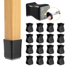 16 Pcs Square Chair Leg Protectors - Caps to Protect Wood & Hardwood Floors (1.25 Inch Black)
