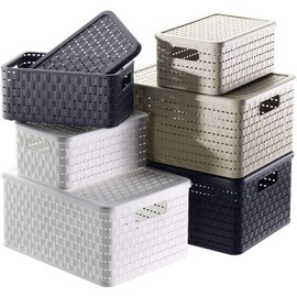 Rotho Country 14-Litre Rattan Effect Plastic (PP - Polypropylene) Storage Box 14 Litres (32.8 x 30 x 16 cm)