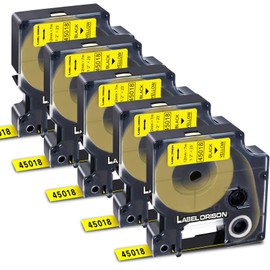 Label Orison A45018 Compatible with Dymo D1 Label Tape (12mm x 7m) Labeler Replacement for Dymo LabelManager 160 220P 280 360D 420P 500TS, Black on Yellow, 5X