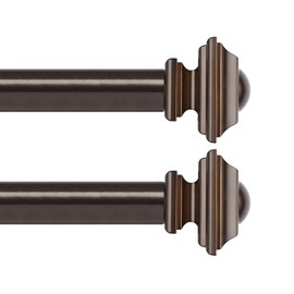 KAMANINA 2 Pack Curtain Rods for Windows 48 to 84 Inches, 1 Inch Curtain Rod 32 to 86 inch(2.6-7.1ft), Single Drapery Rods with Square Finials, Bronze