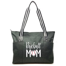 Brooke & Jess Designs Baseball Mom Gifts - Large Zippered Baseball Tote Bag with Pockets for Women, Moms, Mothers