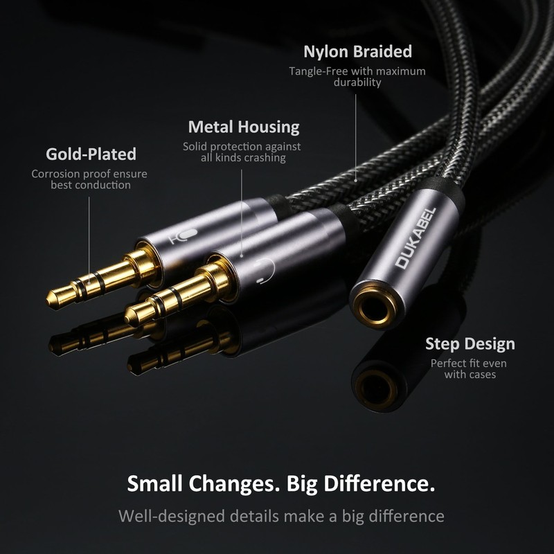 DUKABEL Headset Splitter Cable, DUKABEL Gold-Plated & Strong Braided Y