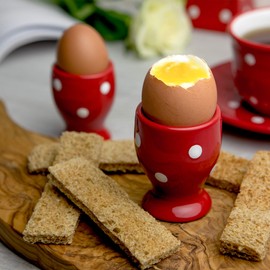 City to Cottage Ceramic Egg Cup Holder Set of 2, Soft Boiled Egg Cups, Hard Boiled Eggs Stand Holders, Breakfast Cooking Kitchen Egg Serving Cup, Handcrafted Egg Cup (Red Polka Dot)