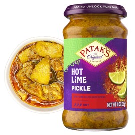 Patak’s Hot Lime Pickle - Authentic Indian Relish w/Lime Dices, Mustard Seeds & Aromatic Spices - Perfect for Sandwiches, Curries, Salads & Cold Meats - Vegan Spicy Pickle - 10oz Jar (Pack of 1)