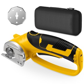 Cordless Electric Scissors, 4V Rechargeable Box Cutter & Cardboard Cutter with LED Light, Safety Lock - Rotary Cutter for Fabric, Leather, Carpet, Plastic, Crafting, Sewing with Storage Box(Yellow)